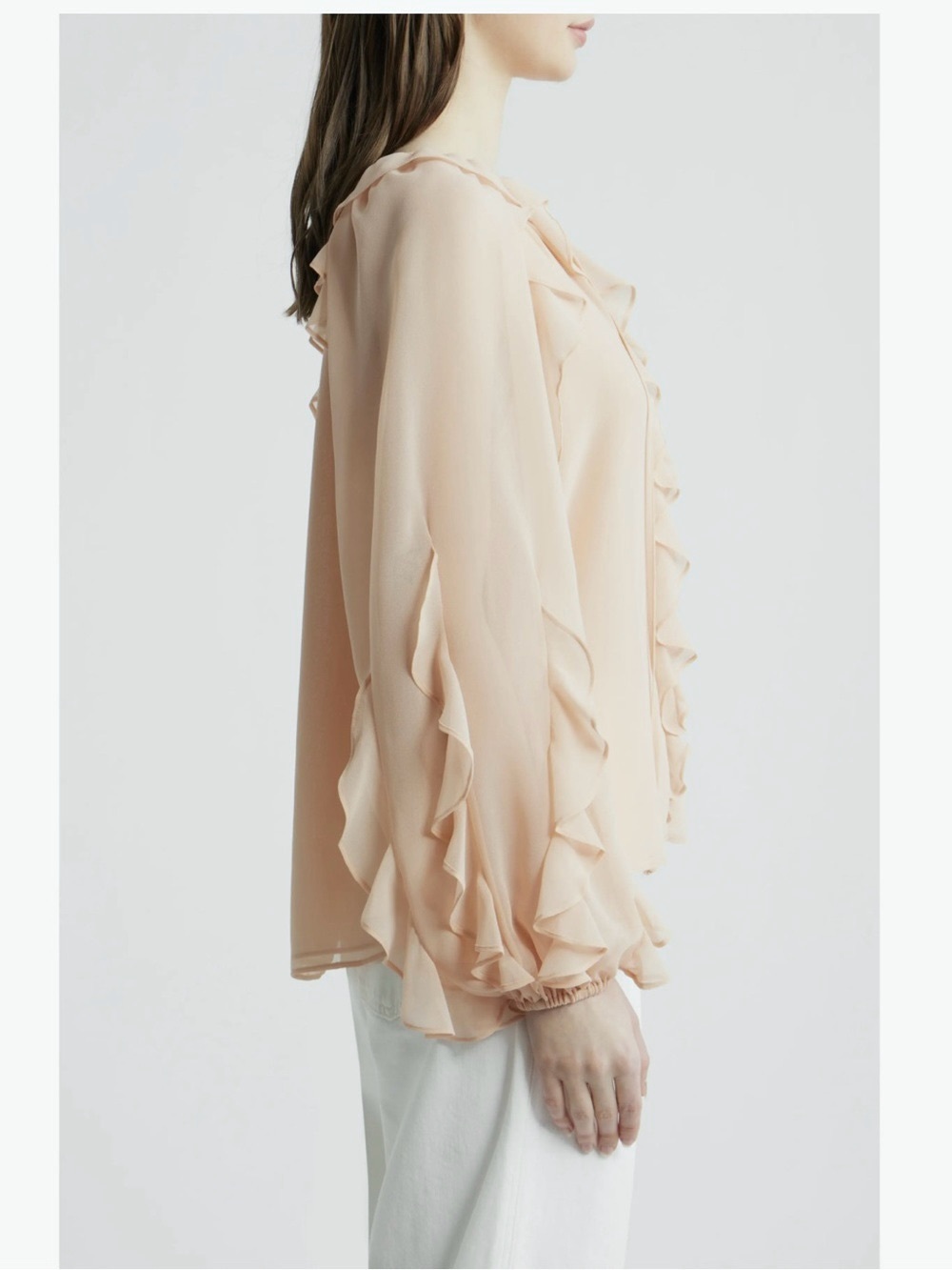 Kobi Halperin. Kaytya Ruffle Silk Blouse. Champagne. Size Small. - Picture 3 of 16
